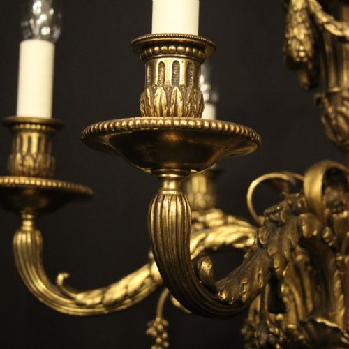 FRENCH 19TH C BRONZE 6 LIGHT ANTIQUE CHANDELIER - ADDITIONAL PHOTO 3