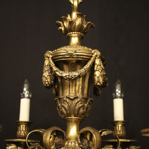 FRENCH 19TH C BRONZE 6 LIGHT ANTIQUE CHANDELIER - ADDITIONAL PHOTO 4