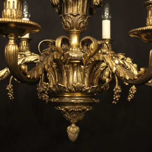 FRENCH 19TH C BRONZE 6 LIGHT ANTIQUE CHANDELIER - ADDITIONAL PHOTO 5