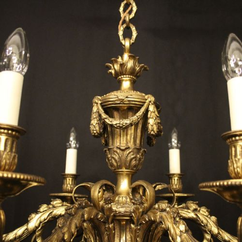 FRENCH 19TH C BRONZE 6 LIGHT ANTIQUE CHANDELIER - ADDITIONAL PHOTO 6