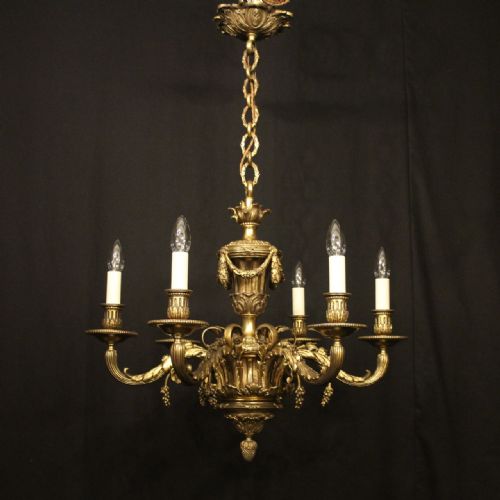 FRENCH 19TH C BRONZE 6 LIGHT ANTIQUE CHANDELIER - ADDITIONAL PHOTO 8