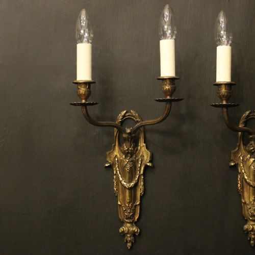 FRENCH PAIR OF BRONZE ANTIQUE WALL LIGHTS - ADDITIONAL PHOTO 1