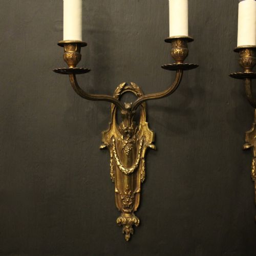 FRENCH PAIR OF BRONZE ANTIQUE WALL LIGHTS - ADDITIONAL PHOTO 2