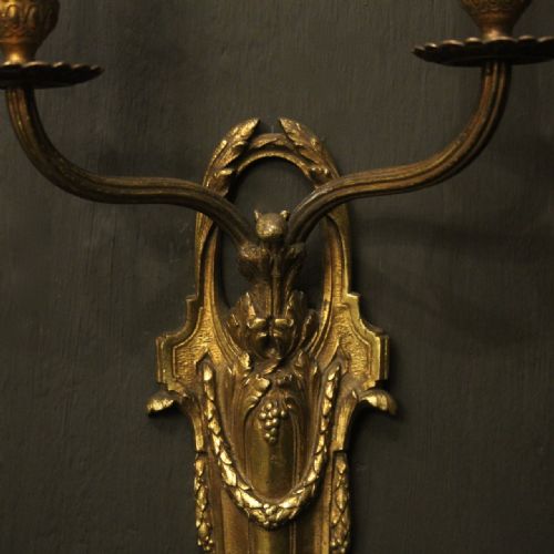 FRENCH PAIR OF BRONZE ANTIQUE WALL LIGHTS - ADDITIONAL PHOTO 4