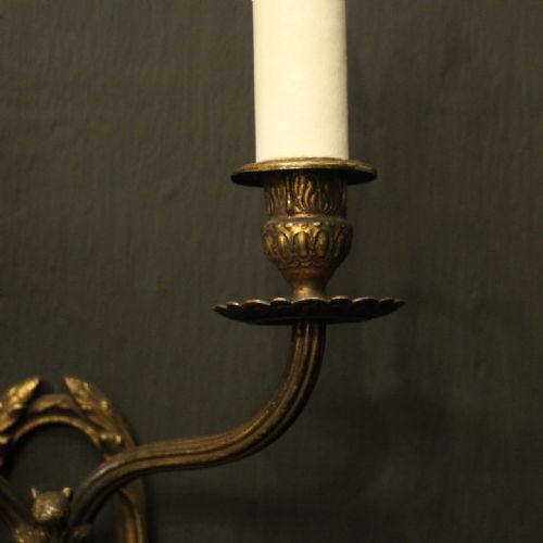 FRENCH PAIR OF BRONZE ANTIQUE WALL LIGHTS - ADDITIONAL PHOTO 6