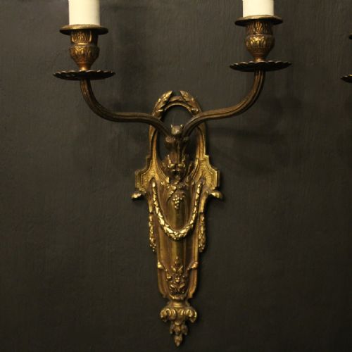 FRENCH PAIR OF BRONZE ANTIQUE WALL LIGHTS - ADDITIONAL PHOTO 7