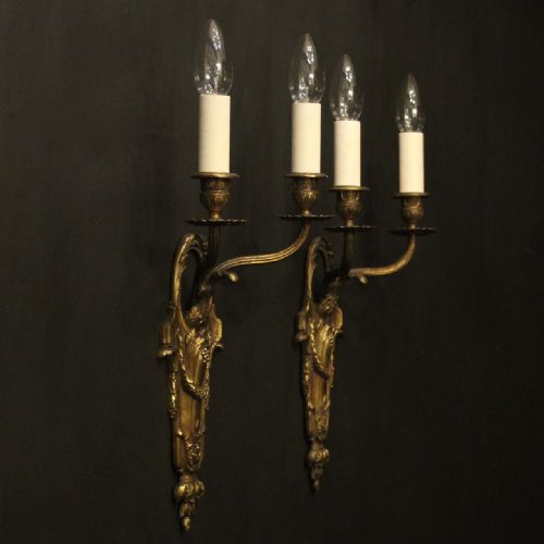 FRENCH PAIR OF BRONZE ANTIQUE WALL LIGHTS - ADDITIONAL PHOTO 9