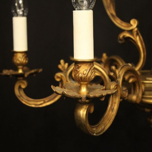 FRENCH GILDED BRONZE 6 LIGHT ANTIQUE CHANDELIER - ADDITIONAL PHOTO 1