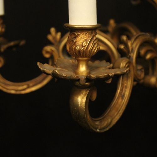 FRENCH GILDED BRONZE 6 LIGHT ANTIQUE CHANDELIER - ADDITIONAL PHOTO 2