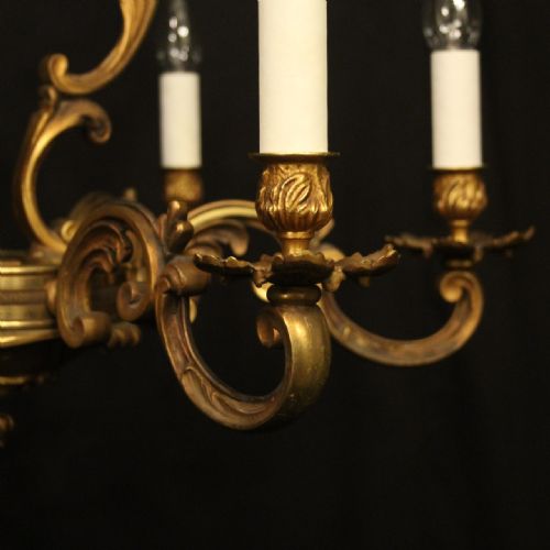 FRENCH GILDED BRONZE 6 LIGHT ANTIQUE CHANDELIER - ADDITIONAL PHOTO 3