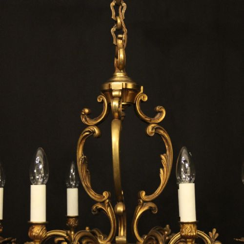 FRENCH GILDED BRONZE 6 LIGHT ANTIQUE CHANDELIER - ADDITIONAL PHOTO 4