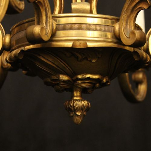 FRENCH GILDED BRONZE 6 LIGHT ANTIQUE CHANDELIER - ADDITIONAL PHOTO 6
