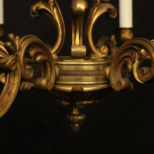 FRENCH GILDED BRONZE 6 LIGHT ANTIQUE CHANDELIER - ADDITIONAL PHOTO 7