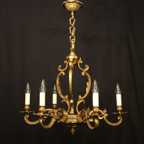 FRENCH GILDED BRONZE 6 LIGHT ANTIQUE CHANDELIER - ADDITIONAL PHOTO 8