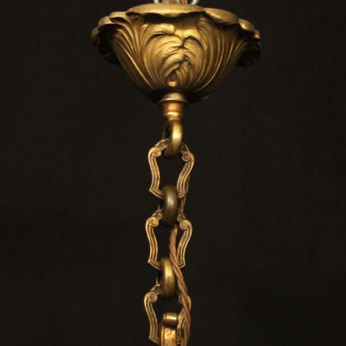 FRENCH GILDED BRONZE 6 LIGHT ANTIQUE CHANDELIER - ADDITIONAL PHOTO 9