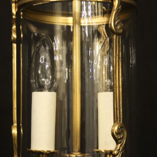 FRENCH SMALL GILDED CONVEX TWIN LIGHT HALL LANTERN - ADDITIONAL PHOTO 6