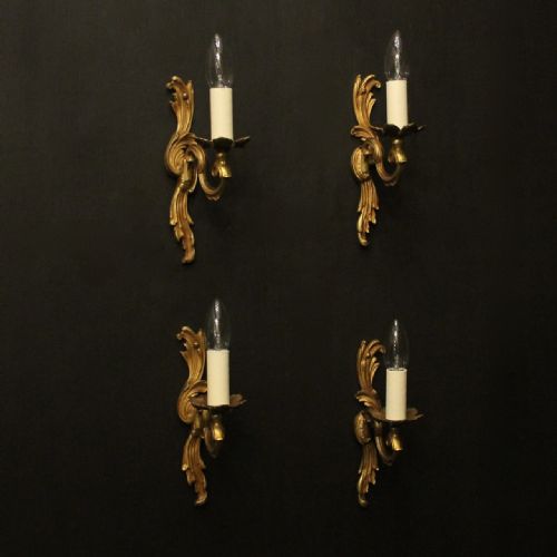 french set of 4 gilded antique wall lights - CATEGORY: ANTIQUE LIGHTING - DATED 1920