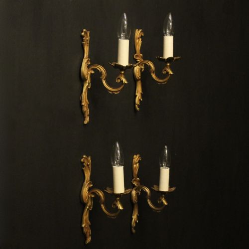 FRENCH SET OF 4 GILDED ANTIQUE WALL LIGHTS - ADDITIONAL PHOTO 9