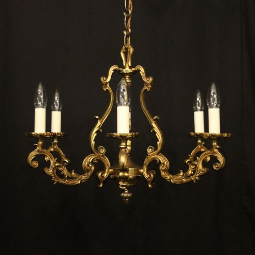 french gilded bronze 6 light antique chandelier - CATEGORY: ANTIQUE LIGHTING - DATED 1930