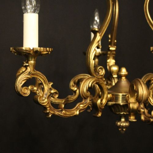 FRENCH GILDED BRONZE 6 LIGHT ANTIQUE CHANDELIER - ADDITIONAL PHOTO 1