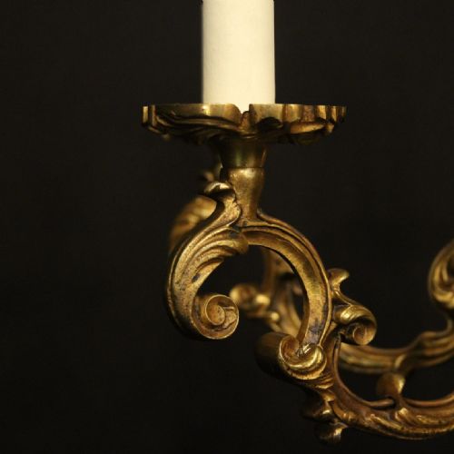 FRENCH GILDED BRONZE 6 LIGHT ANTIQUE CHANDELIER - ADDITIONAL PHOTO 2