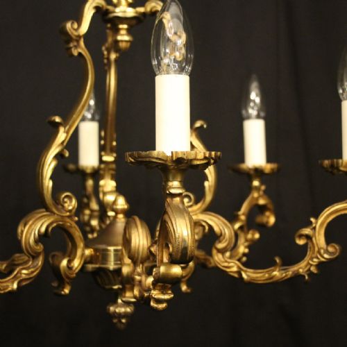 FRENCH GILDED BRONZE 6 LIGHT ANTIQUE CHANDELIER - ADDITIONAL PHOTO 3