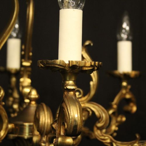 FRENCH GILDED BRONZE 6 LIGHT ANTIQUE CHANDELIER - ADDITIONAL PHOTO 4