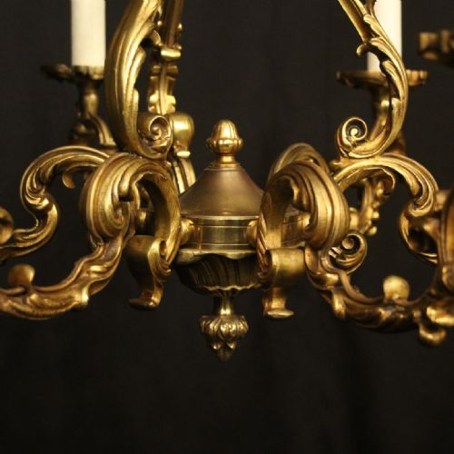 FRENCH GILDED BRONZE 6 LIGHT ANTIQUE CHANDELIER - ADDITIONAL PHOTO 5