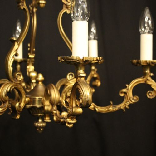 FRENCH GILDED BRONZE 6 LIGHT ANTIQUE CHANDELIER - ADDITIONAL PHOTO 6