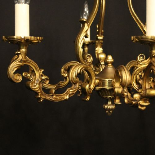 FRENCH GILDED BRONZE 6 LIGHT ANTIQUE CHANDELIER - ADDITIONAL PHOTO 7