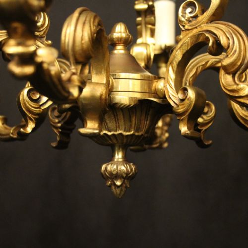 FRENCH GILDED BRONZE 6 LIGHT ANTIQUE CHANDELIER - ADDITIONAL PHOTO 8