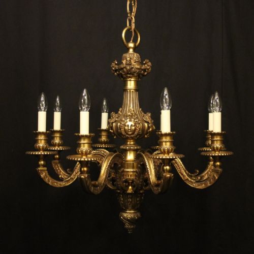 french 19th c quality gilded bronze 8 light antique chandelier - CATEGORY: ANTIQUE LIGHTING - DATED 19TH CENTURY