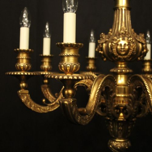 FRENCH 19TH C QUALITY GILDED BRONZE 8 LIGHT ANTIQUE CHANDELIER - ADDITIONAL PHOTO 1