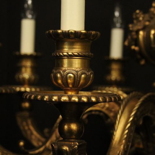FRENCH 19TH C QUALITY GILDED BRONZE 8 LIGHT ANTIQUE CHANDELIER - ADDITIONAL PHOTO 2