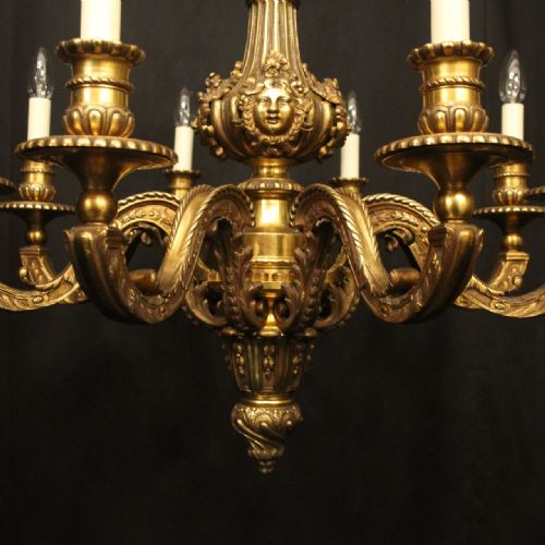 FRENCH 19TH C QUALITY GILDED BRONZE 8 LIGHT ANTIQUE CHANDELIER - ADDITIONAL PHOTO 3