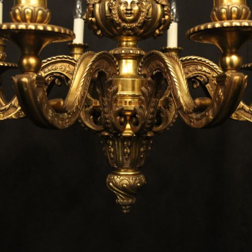 FRENCH 19TH C QUALITY GILDED BRONZE 8 LIGHT ANTIQUE CHANDELIER - ADDITIONAL PHOTO 4
