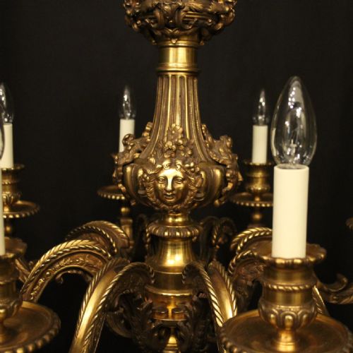 FRENCH 19TH C QUALITY GILDED BRONZE 8 LIGHT ANTIQUE CHANDELIER - ADDITIONAL PHOTO 5