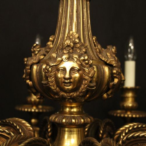 FRENCH 19TH C QUALITY GILDED BRONZE 8 LIGHT ANTIQUE CHANDELIER - ADDITIONAL PHOTO 6