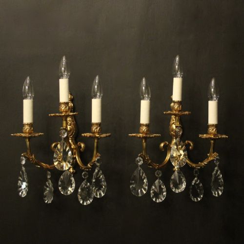 french pair of bronze triple arm antique wall lights - CATEGORY: ANTIQUE LIGHTING - DATED 1930