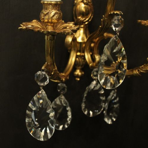 FRENCH PAIR OF BRONZE TRIPLE ARM ANTIQUE WALL LIGHTS - ADDITIONAL PHOTO 4