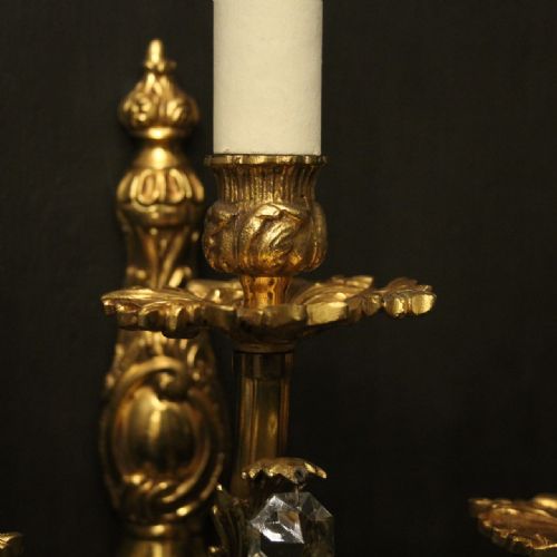 FRENCH PAIR OF BRONZE TRIPLE ARM ANTIQUE WALL LIGHTS - ADDITIONAL PHOTO 7