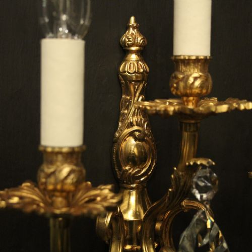FRENCH PAIR OF BRONZE TRIPLE ARM ANTIQUE WALL LIGHTS - ADDITIONAL PHOTO 8