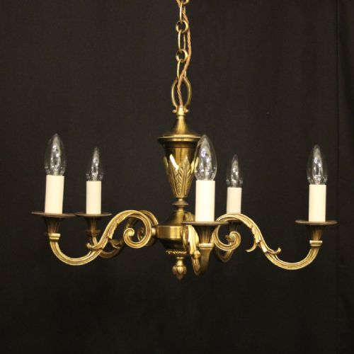 french gilded brass 5 light antique chandelier - CATEGORY: ANTIQUE LIGHTING - DATED 1930