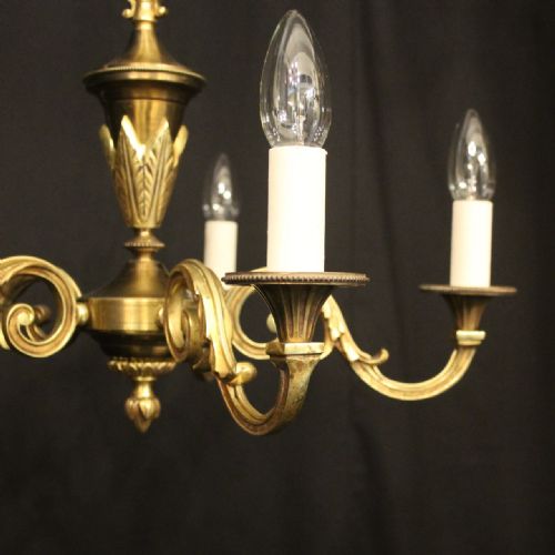 FRENCH GILDED BRASS 5 LIGHT ANTIQUE CHANDELIER - ADDITIONAL PHOTO 1