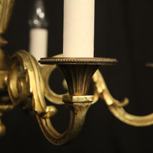 FRENCH GILDED BRASS 5 LIGHT ANTIQUE CHANDELIER - ADDITIONAL PHOTO 2