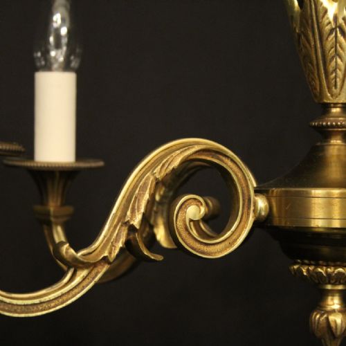 FRENCH GILDED BRASS 5 LIGHT ANTIQUE CHANDELIER - ADDITIONAL PHOTO 3