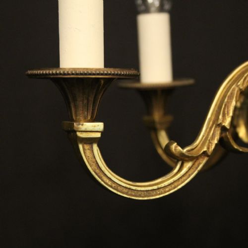 FRENCH GILDED BRASS 5 LIGHT ANTIQUE CHANDELIER - ADDITIONAL PHOTO 4