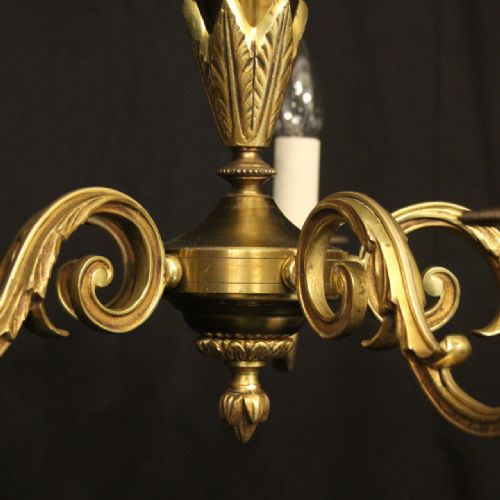 FRENCH GILDED BRASS 5 LIGHT ANTIQUE CHANDELIER - ADDITIONAL PHOTO 5