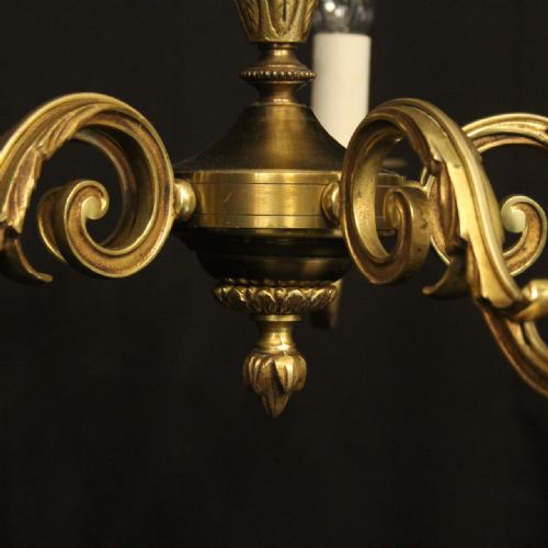 FRENCH GILDED BRASS 5 LIGHT ANTIQUE CHANDELIER - ADDITIONAL PHOTO 6