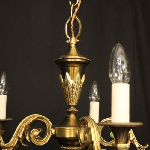 FRENCH GILDED BRASS 5 LIGHT ANTIQUE CHANDELIER - ADDITIONAL PHOTO 7